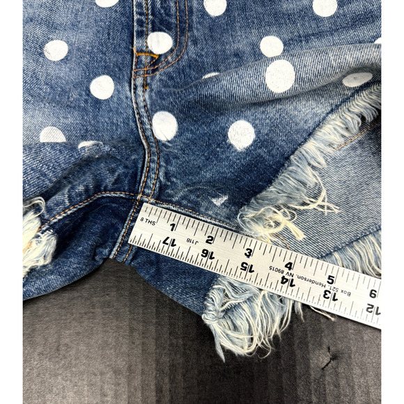 7 For all Mankind Denim Polka dot distressed Cut Off Frayed Shorts Sz. 25 - Picture 8 of 15